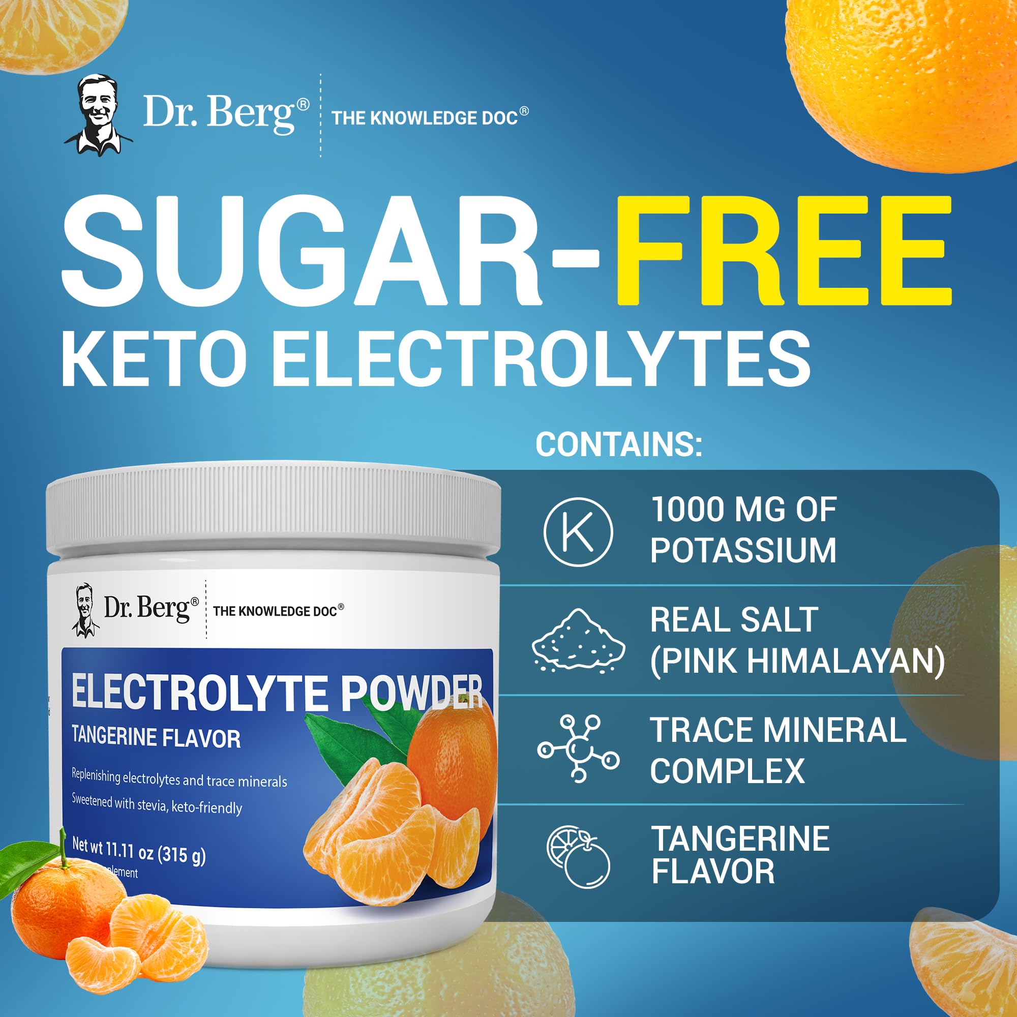 Dr. Berg Nutritionals Boîte 50 portions mandarine, pratique pour la salle de sport.