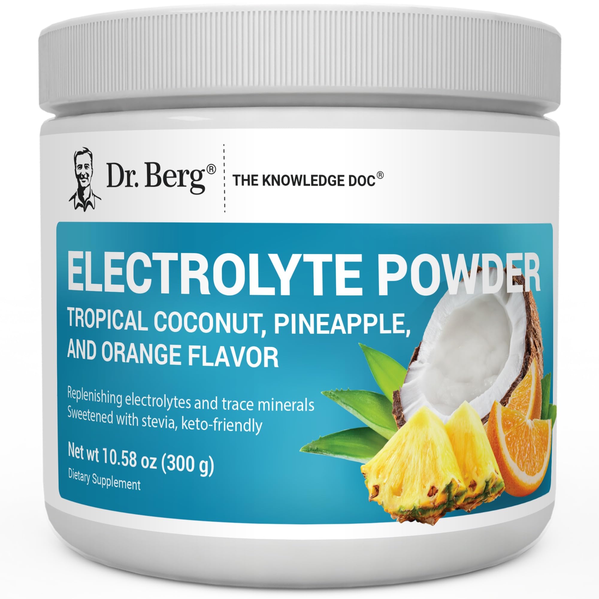 Dr. Berg Nutritionals poudre électrolyte sans sucre goût tropical coco-ananas-orange pour l'hydratation