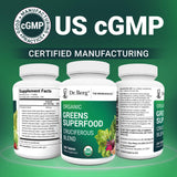Dr. Berg Greens fabrication GMP américaine garantissant la qualité et la traçabilité.