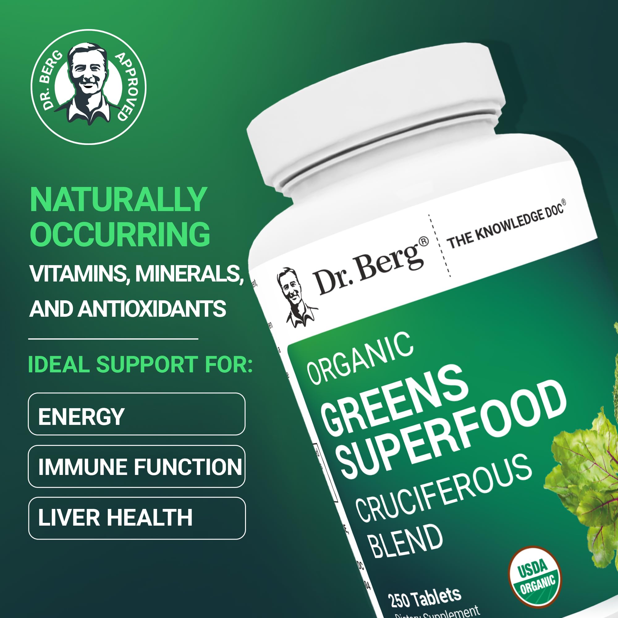 Dr. Berg Nutritionals Greens - tablettes faciles à avaler pour les phytonutriments quotidiens.