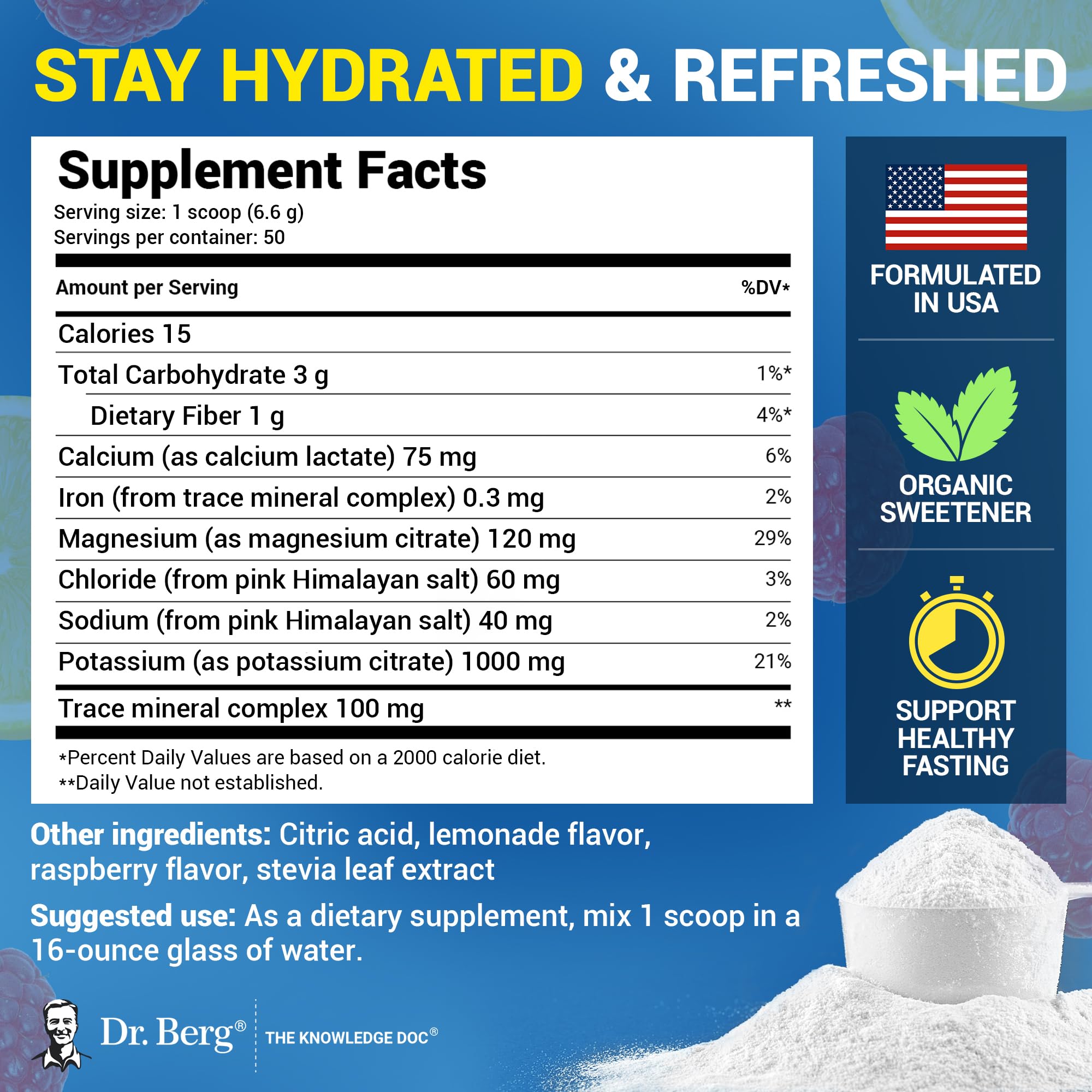 Dr. Berg Nutritionals Potassium 1000 mg électrolyte hydratation