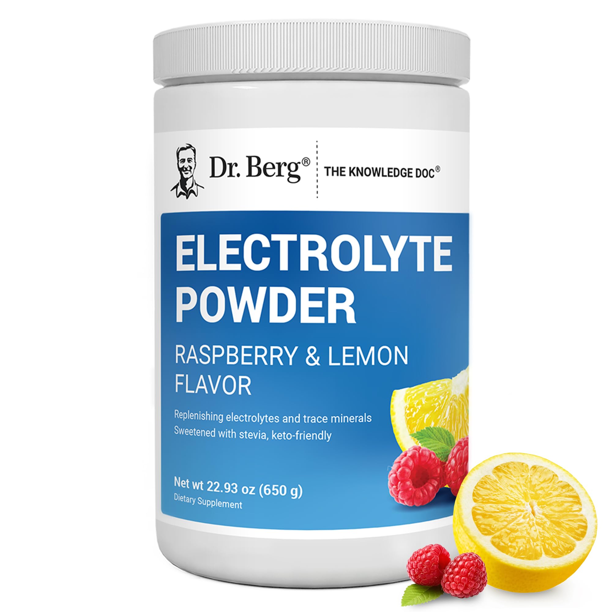 Dr. Berg Zero Sugar Hydration, bouteille Raspberry Lemon, soutient l'hydratation pendant l'entraînement.