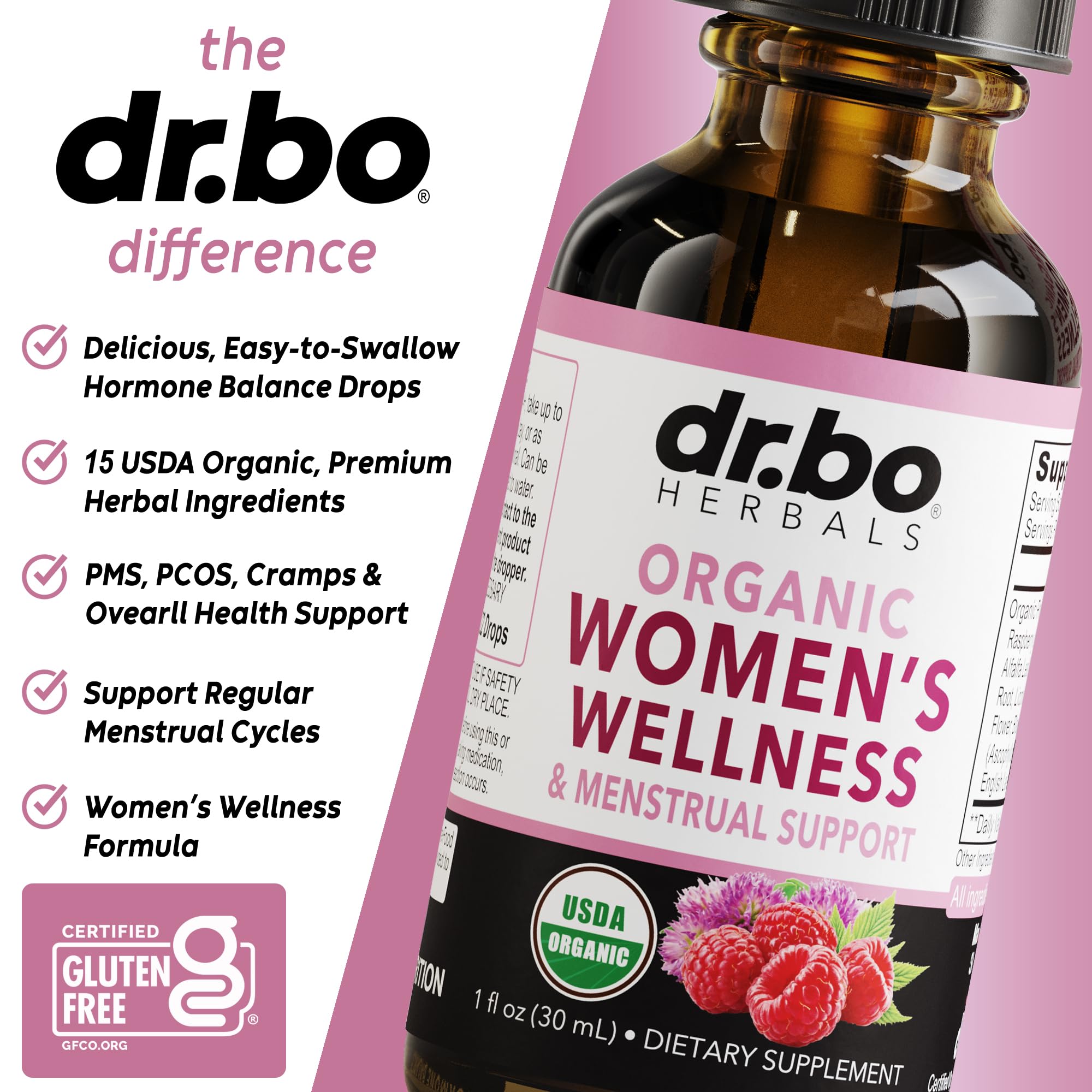 DR. BO flacon 30 ml, solution naturelle pour l'équilibre hormonal.