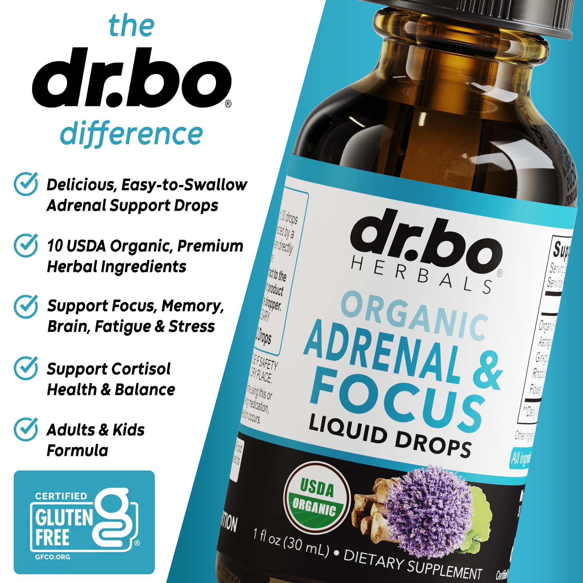 DR. BO gouttes ginkgo biloba — bouteille, soutien mémoire et clarté mentale.