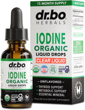 Gouttes DR. BO iode liquide clair en flacon conviennent à une utilisation quotidienne.