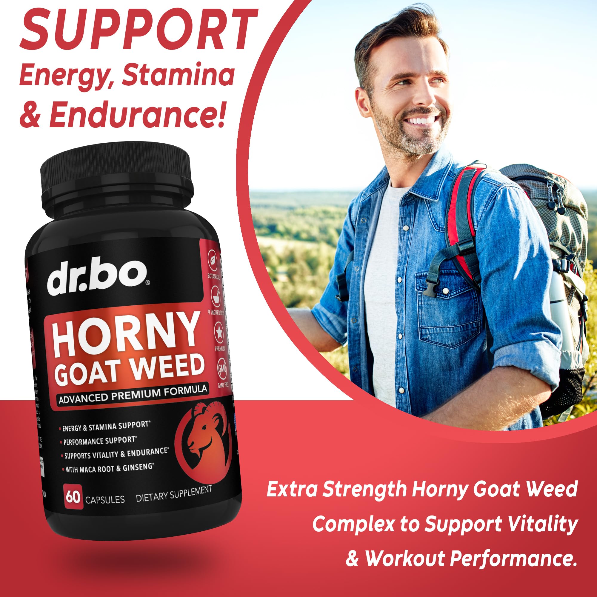 DR. BO Horny Goat Weed – etiquette visible avec informations claires.