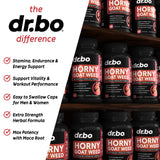 DR. BO Horny Goat Weed – ingrédients détaillés incluant maca et tribulus pour le soutien.