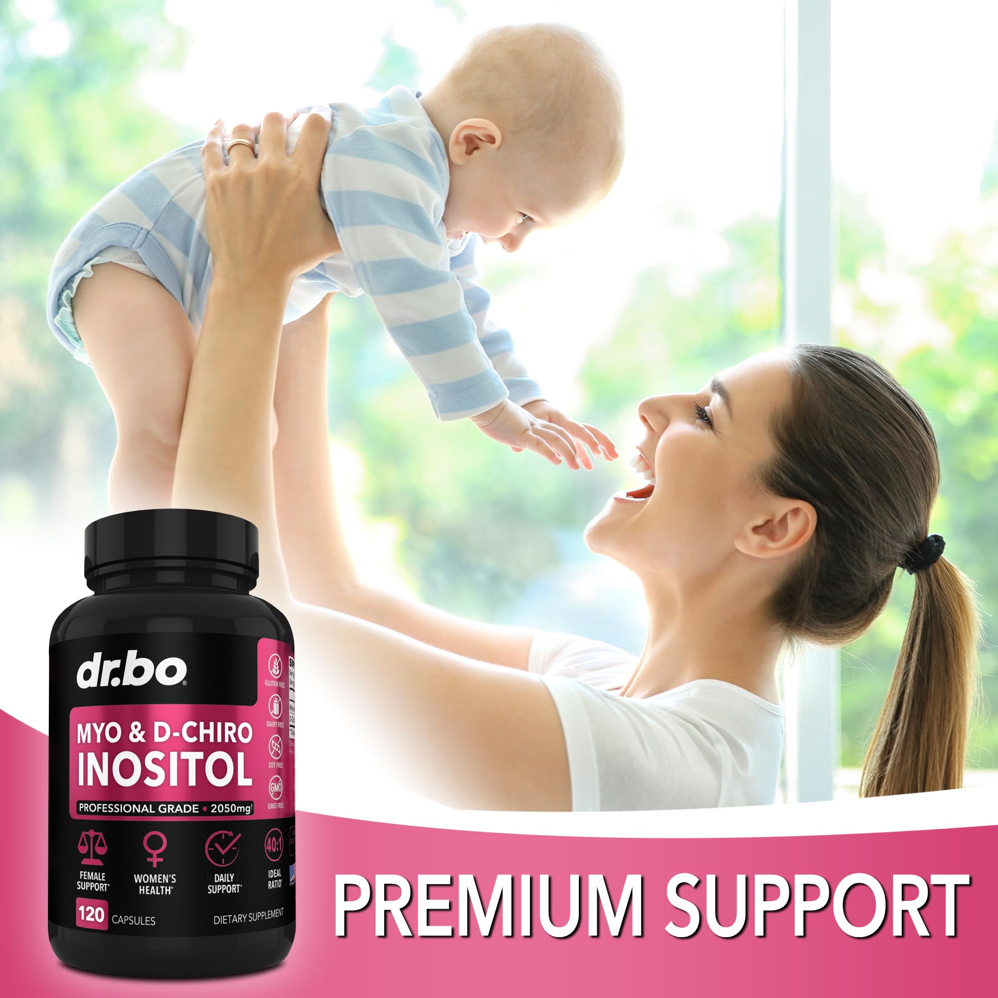 DR. BO Myo-Inositol et D-Chiro Inositol – caplets blanches, complément alimentaire féminin.