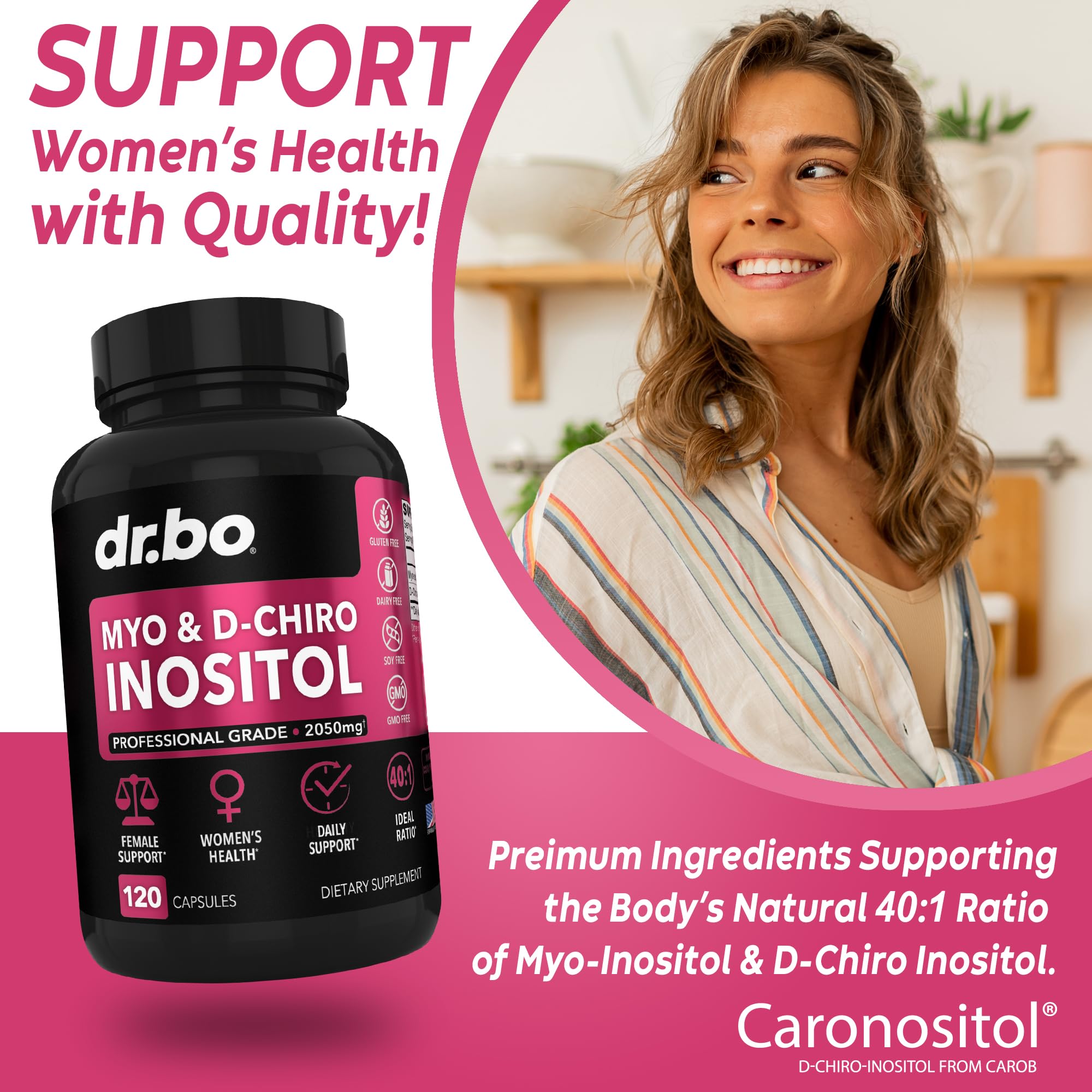 DR. BO Myo-Inositol et D-Chiro Inositol – etiquette-produit femmes, informations utiles.