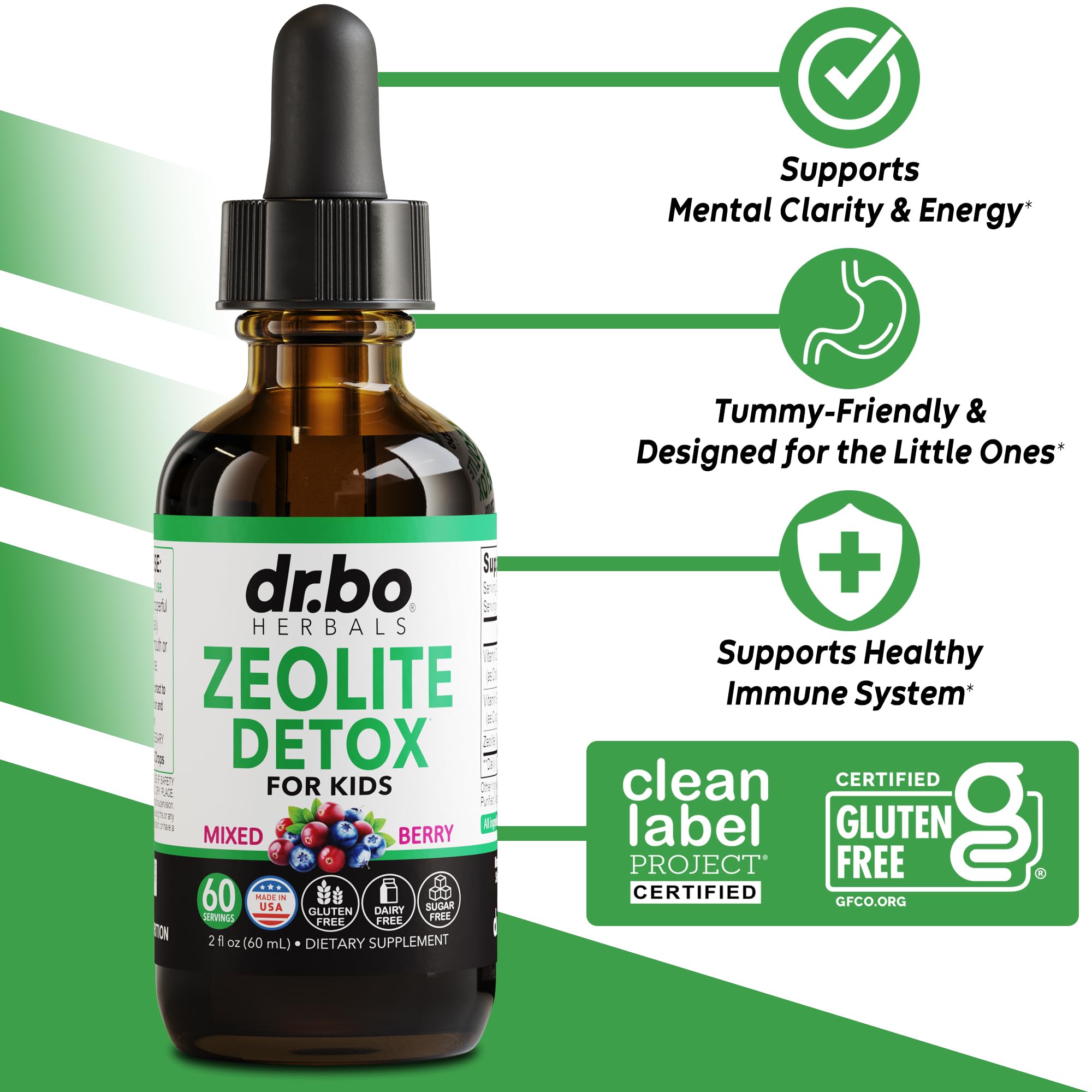 Gouttes DR. BO Zeolite pour enfants avec pipette pratique.