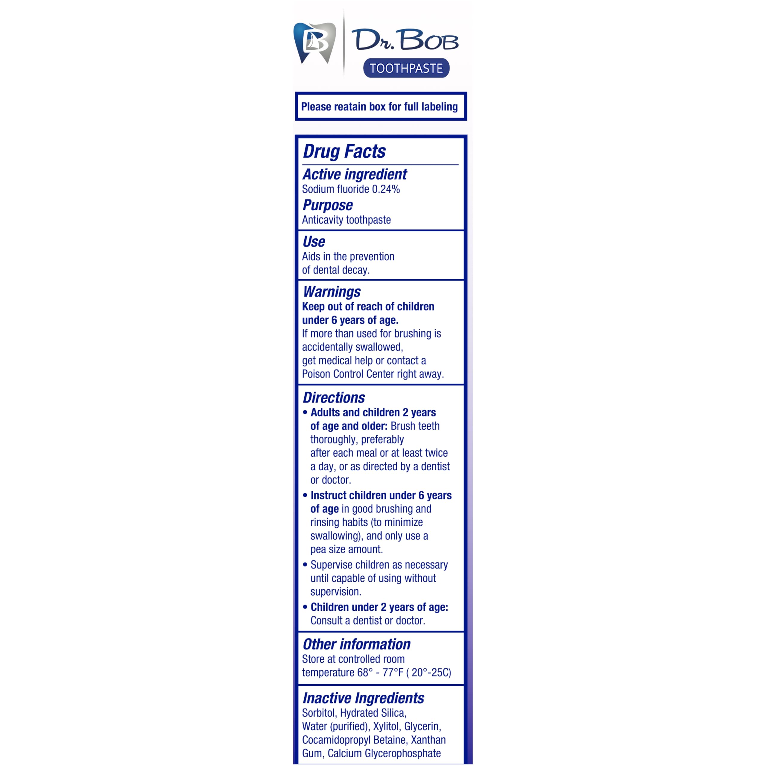 Dr. Bob dentifrice enfant tube texture gel douce pour un brossage agréable.