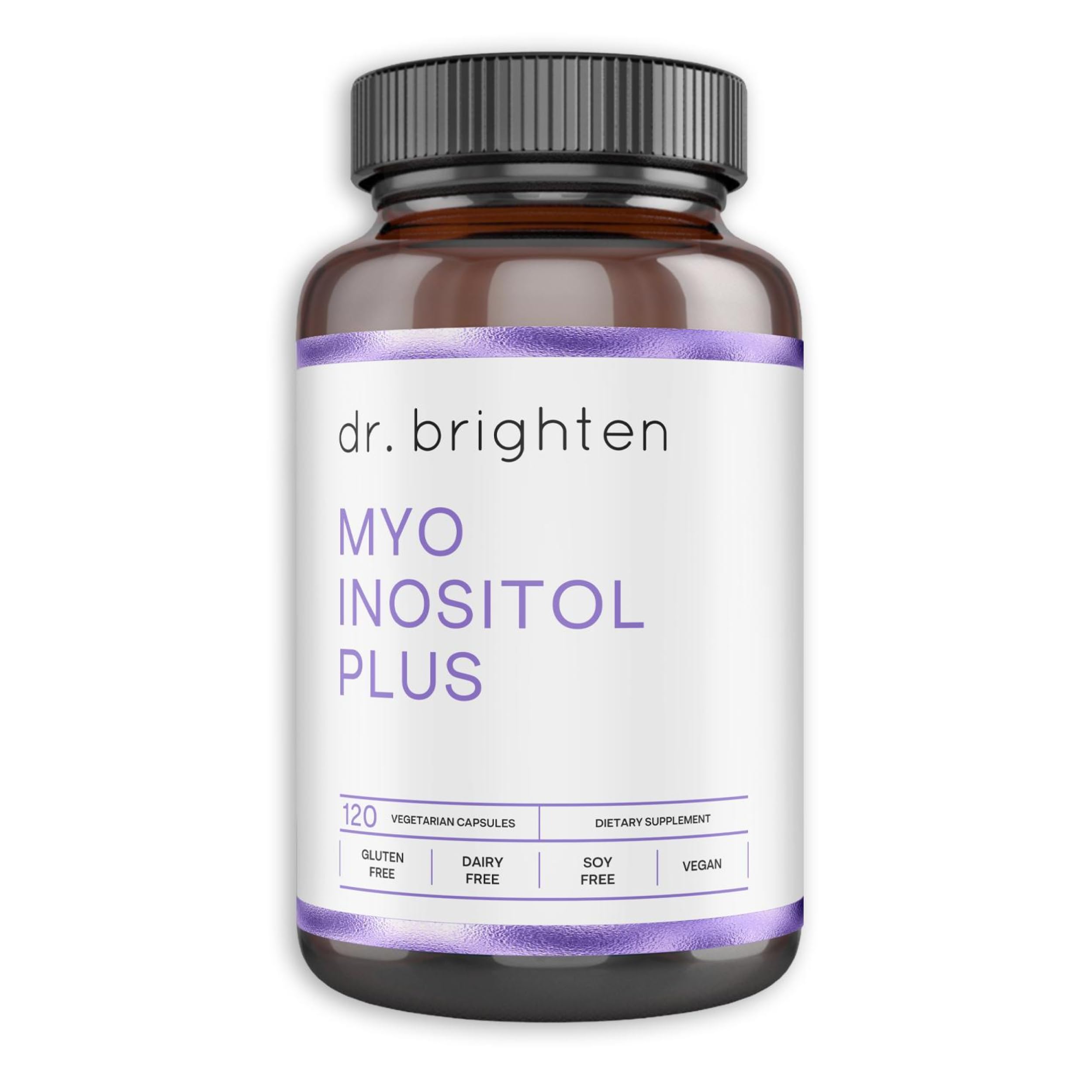 Dr. Brighten Myoinositol Plus : bouteille du flacon, soutien possible au cycle menstruel.