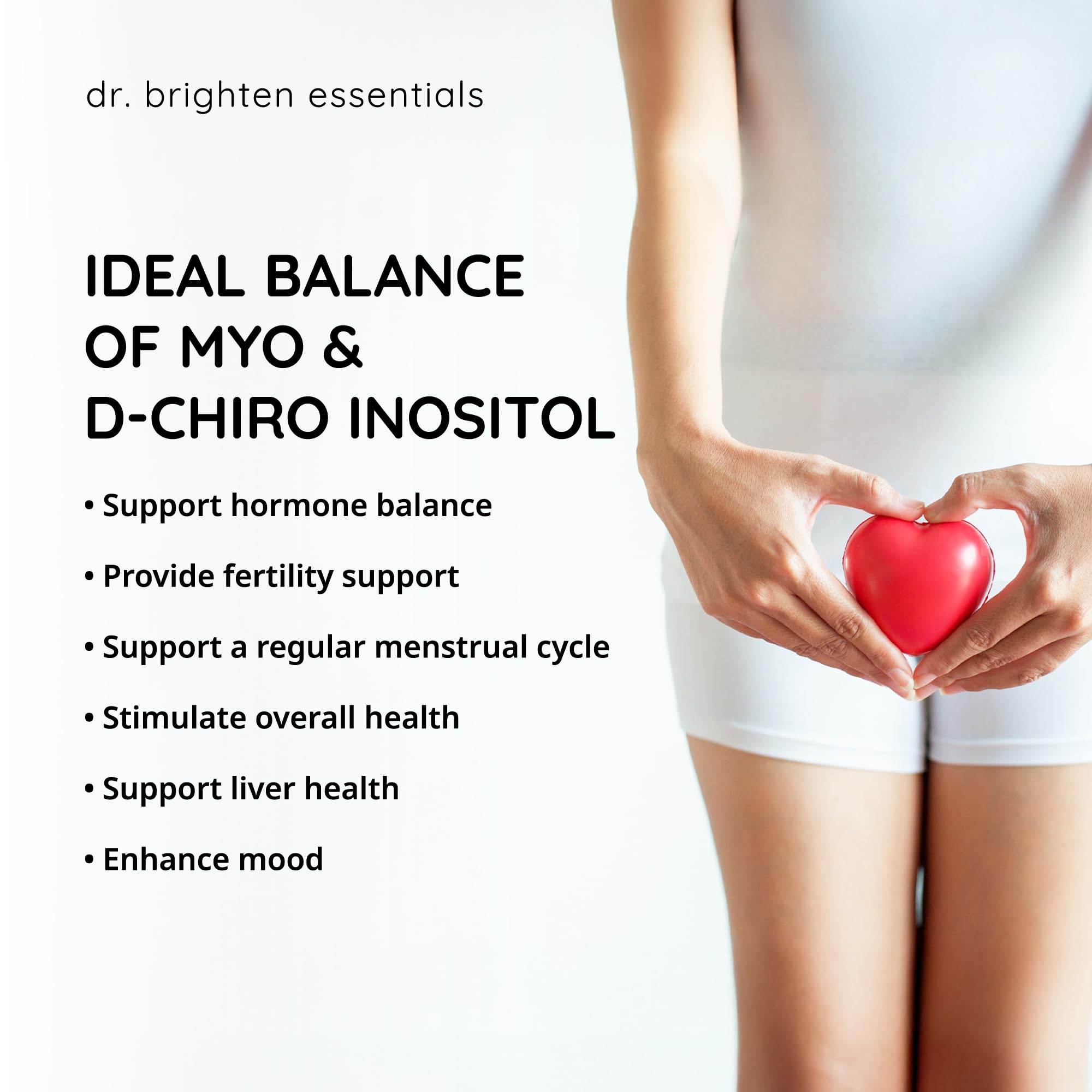 Dr. Brighten Myoinositol Plus - tablettes, formulation sans allergènes et absorption élevée.