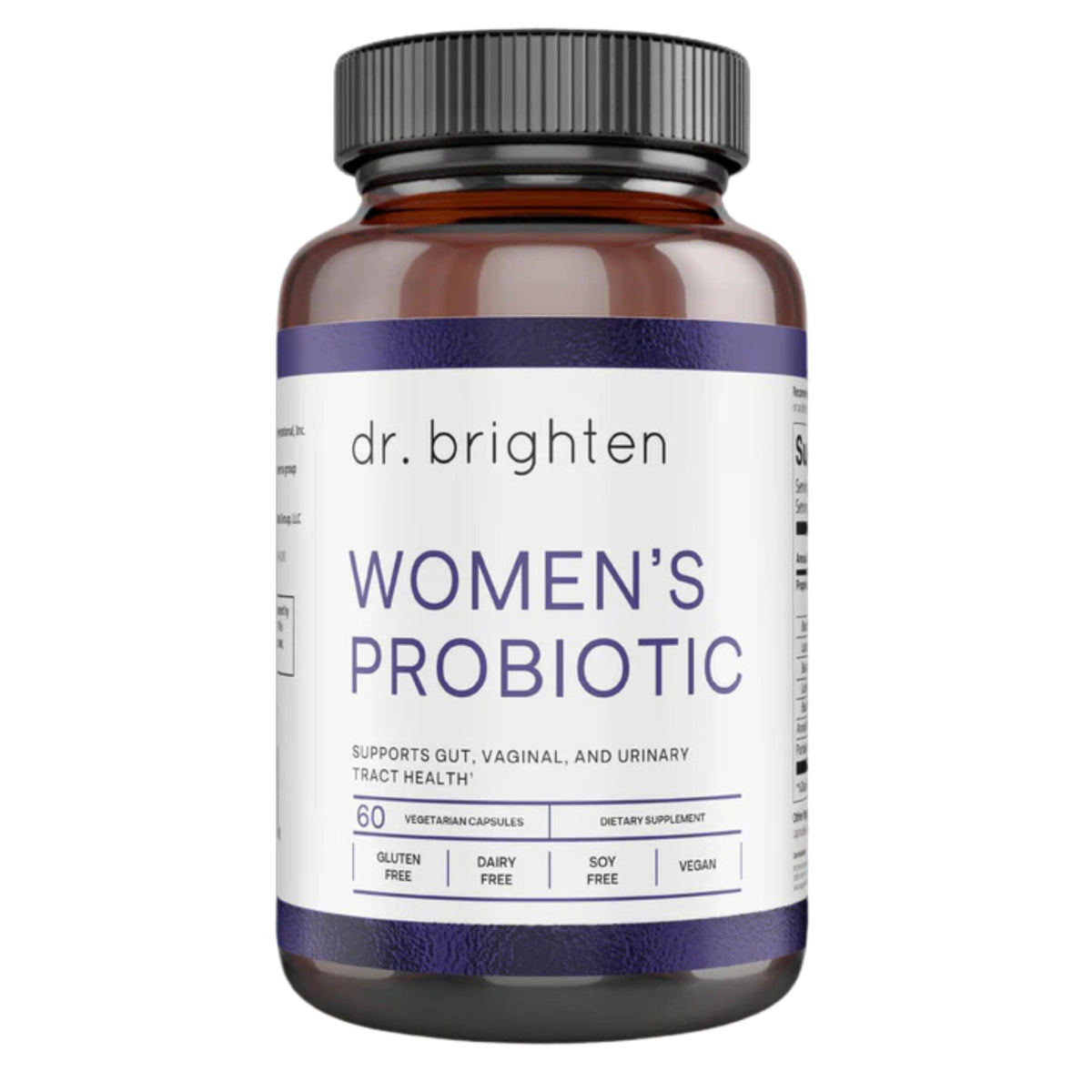 Dr. Brighten Probiotiques femmes, bouteille, soutien un microbiome équilibré et confortable.