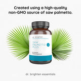Capsules dans une boîte Dr. Brighten Saw Palmetto Plus, présentation simple et pratique.