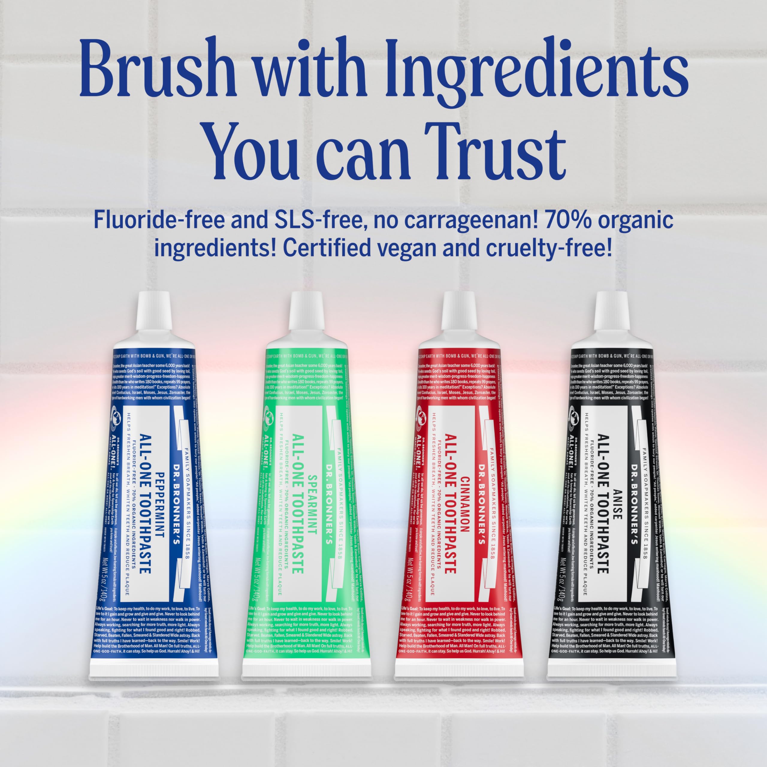 Dr. Bronner’s All-One Pâte dentifrice végane – sans cruauté animale et ingrédients naturels