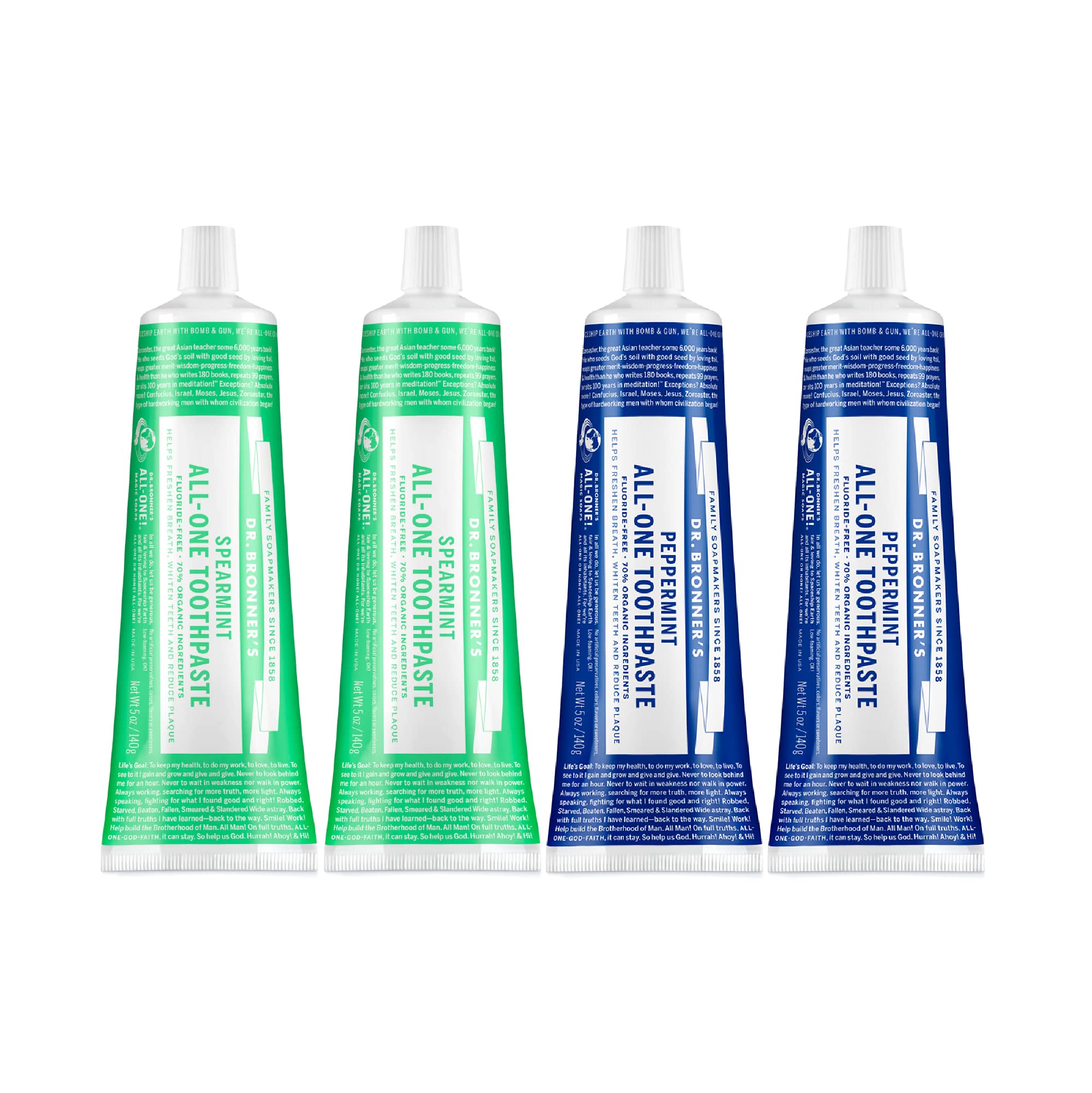 Dentifrice Dr. Bronner's All-One menthe poivrée dans un flacon, fraîcheur durable.