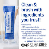 Dentifrice sans fluorure Dr. Bronner's All-One, option végane et naturelle.