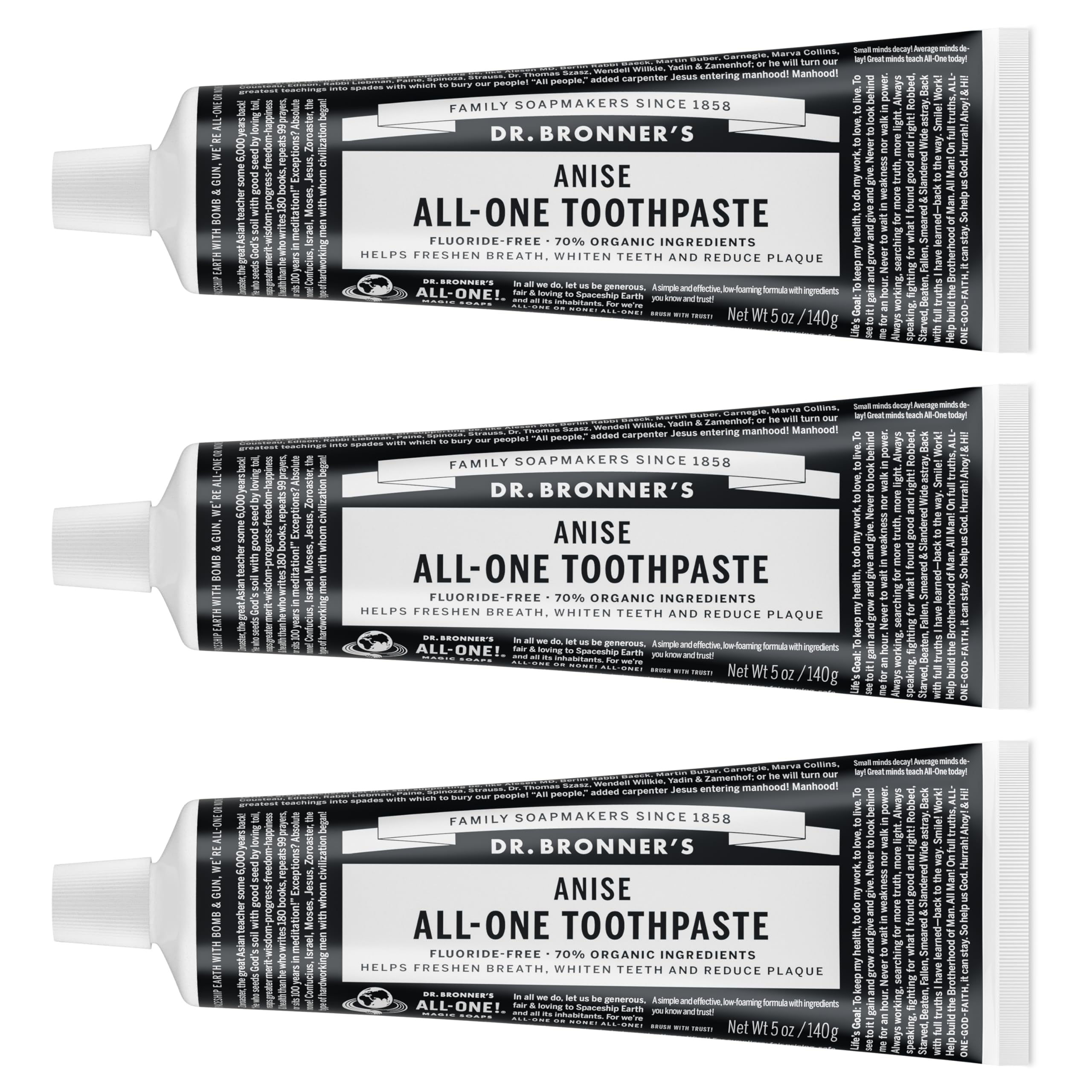 Dentifrice Dr. Bronner's All-One anis – haleine fraîche après le brossage.