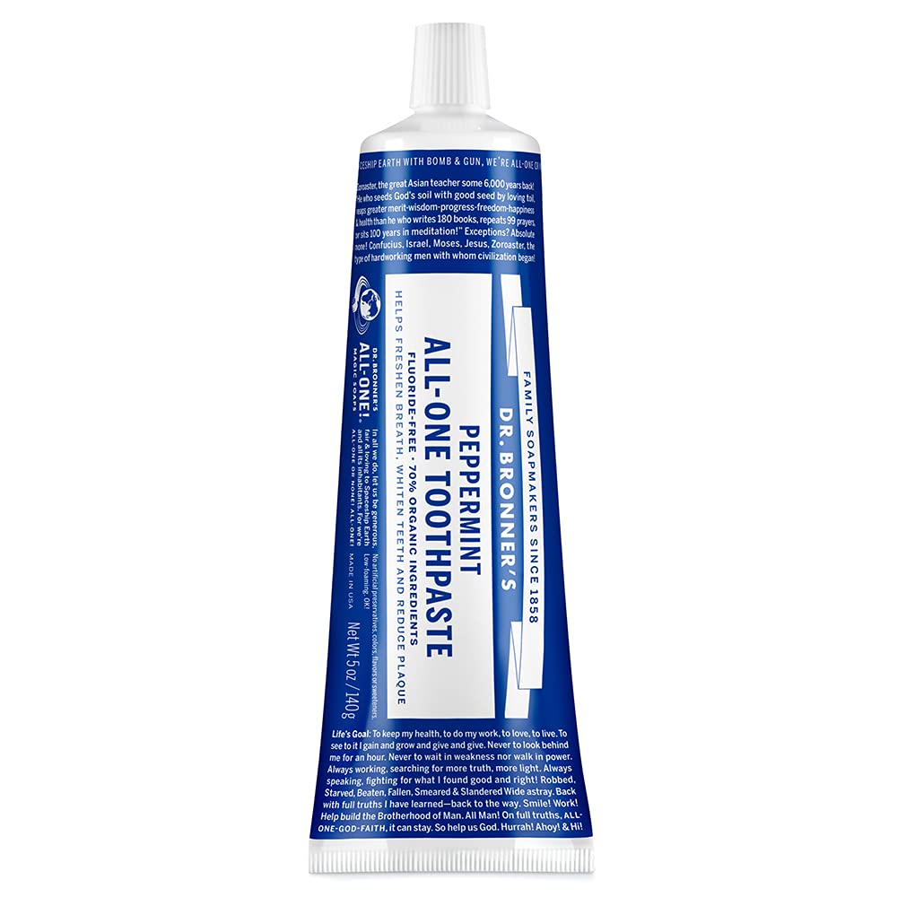 Dr. Bronner's All-One dentifrice menthe poivrée en bouteille, fraîcheur durable