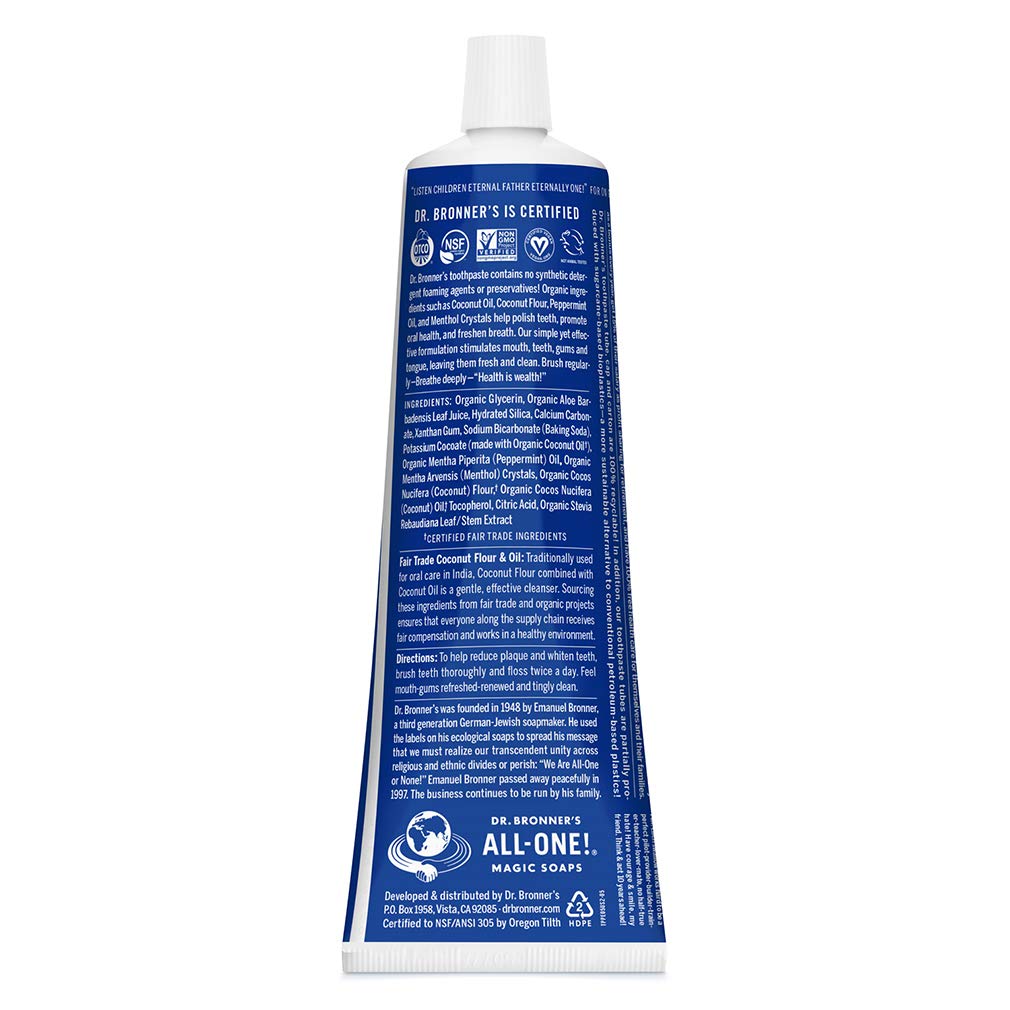 Dentifrice All-One en tube Dr. Bronner’s pratique et facile à utiliser