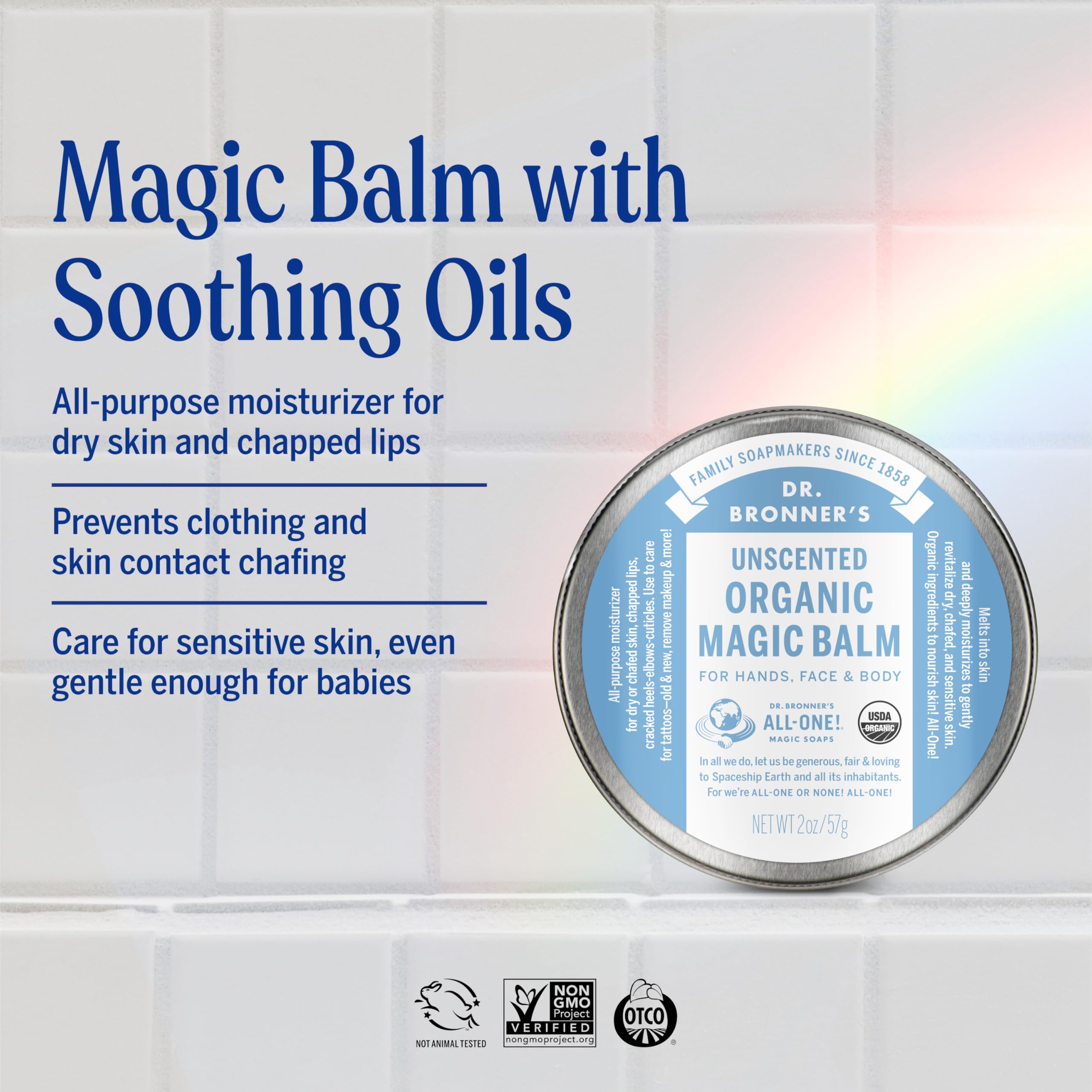 Dr. Bronner’s Baume Mains-Visage-Corps, soin polyvalent au quotidien.