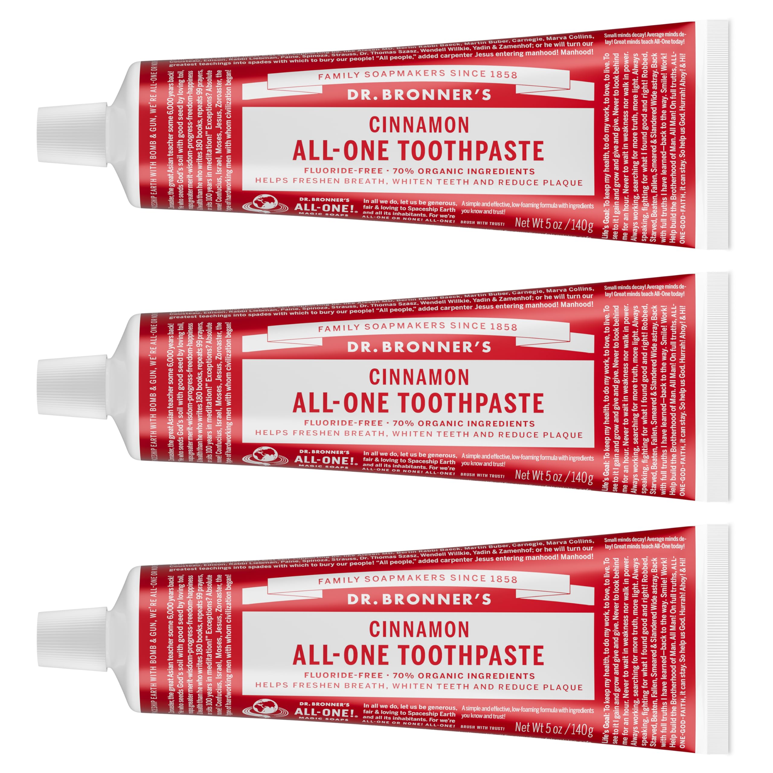Dentifrice cannelle Dr. Bronner’s en tube de 5 oz pour une fraîcheur durable.