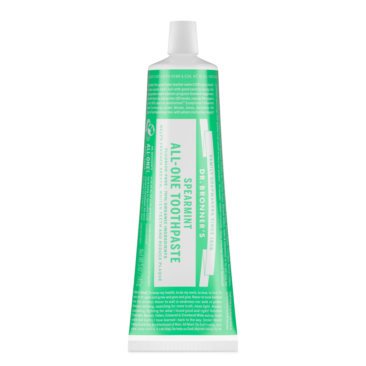Dentifrice Dr. Bronner’s Menthe poivrée 5 oz pour une fraîcheur durable au brossage.