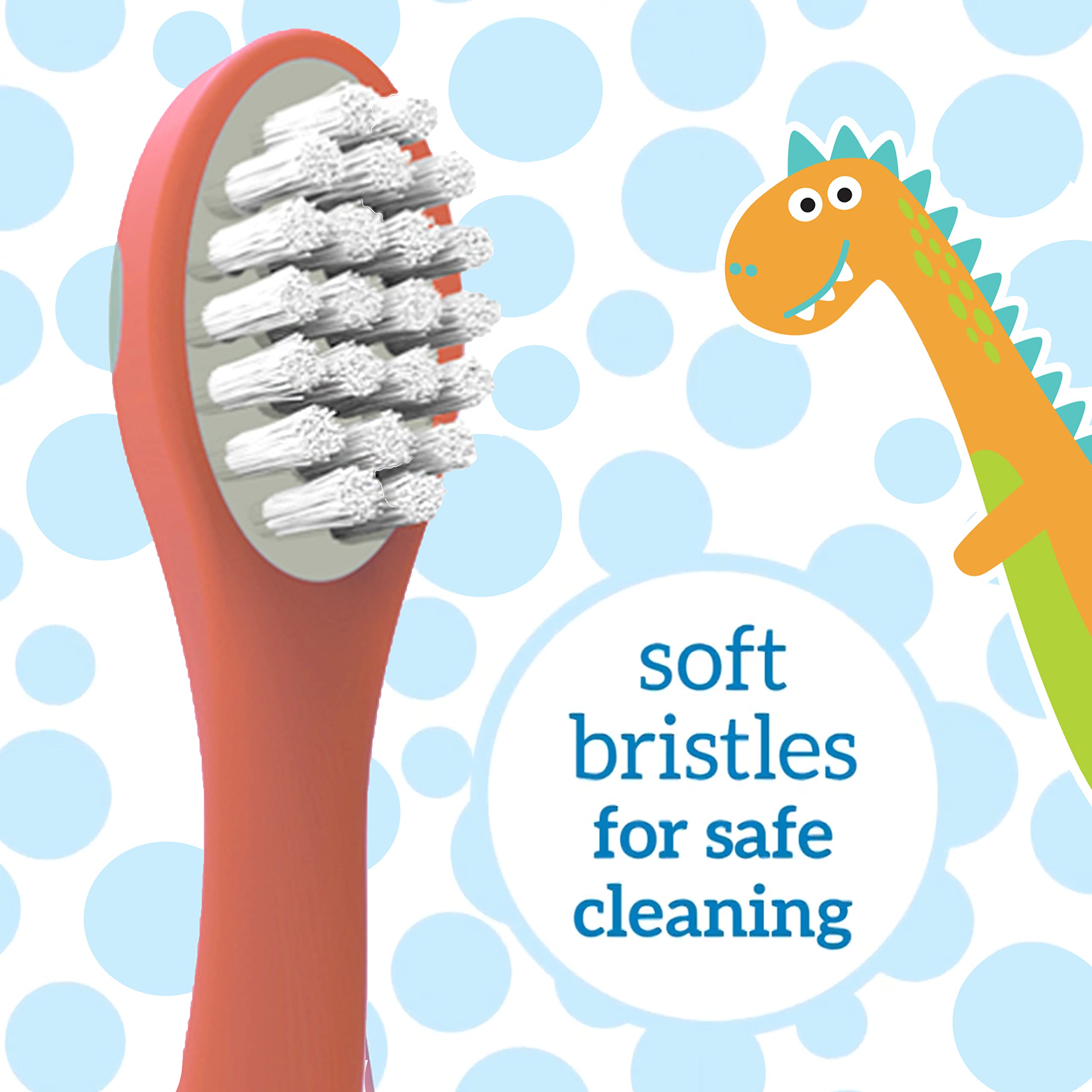 Brins ultra-doux sur la brosse dinosaure Dr. Brown's pour nettoyage en douceur.
