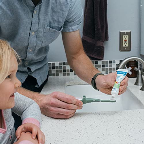 Ventouse pratique pour le stockage, brosse dinosaure vert-orange Dr. Brown's.