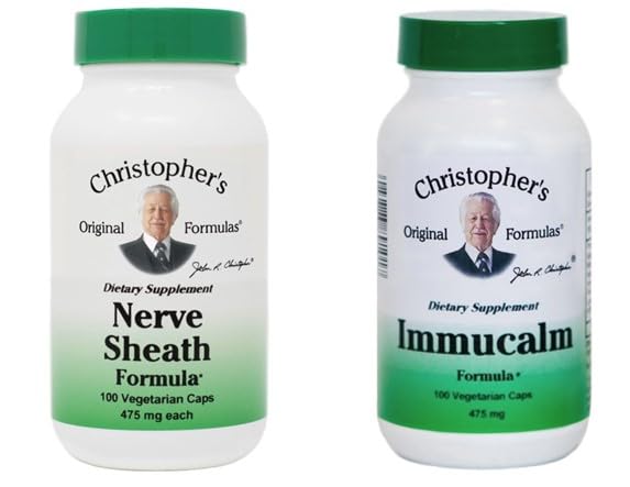 Lot Dr. Christopher : bouteille gaine nerveuse et Immucalm pour soutien immunitaire potentiel.