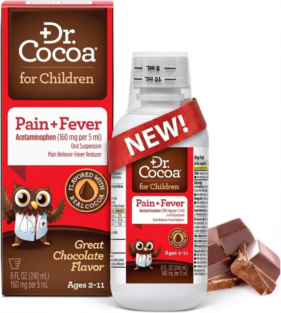 Dr. Cocoa - flacon chocolat pour fièvre et douleur chez l'enfant.