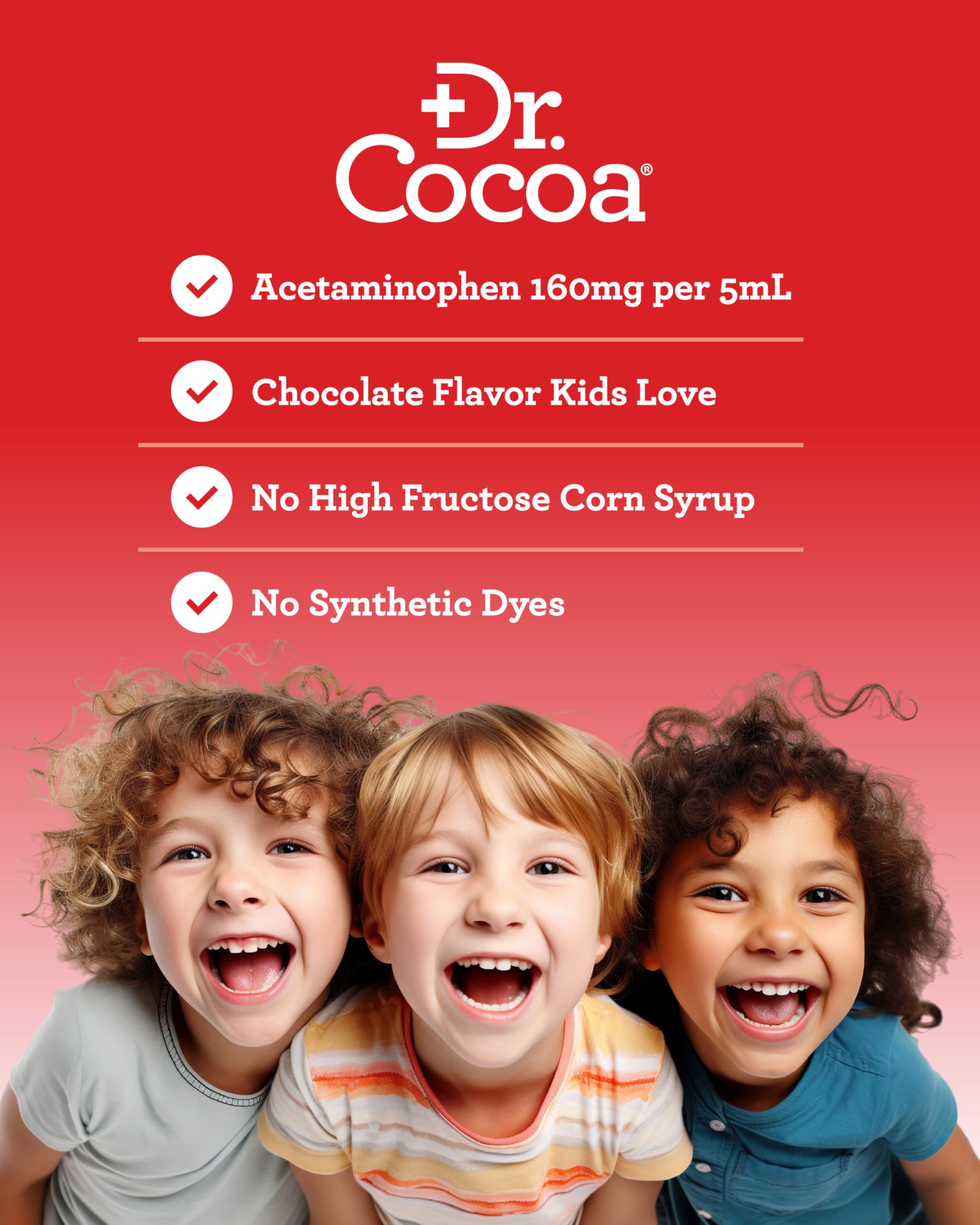 Étiquette de dosage lisible et bouchon sécurisé pour Dr. Cocoa.