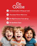 Étiquette de dosage lisible et bouchon sécurisé pour Dr. Cocoa.