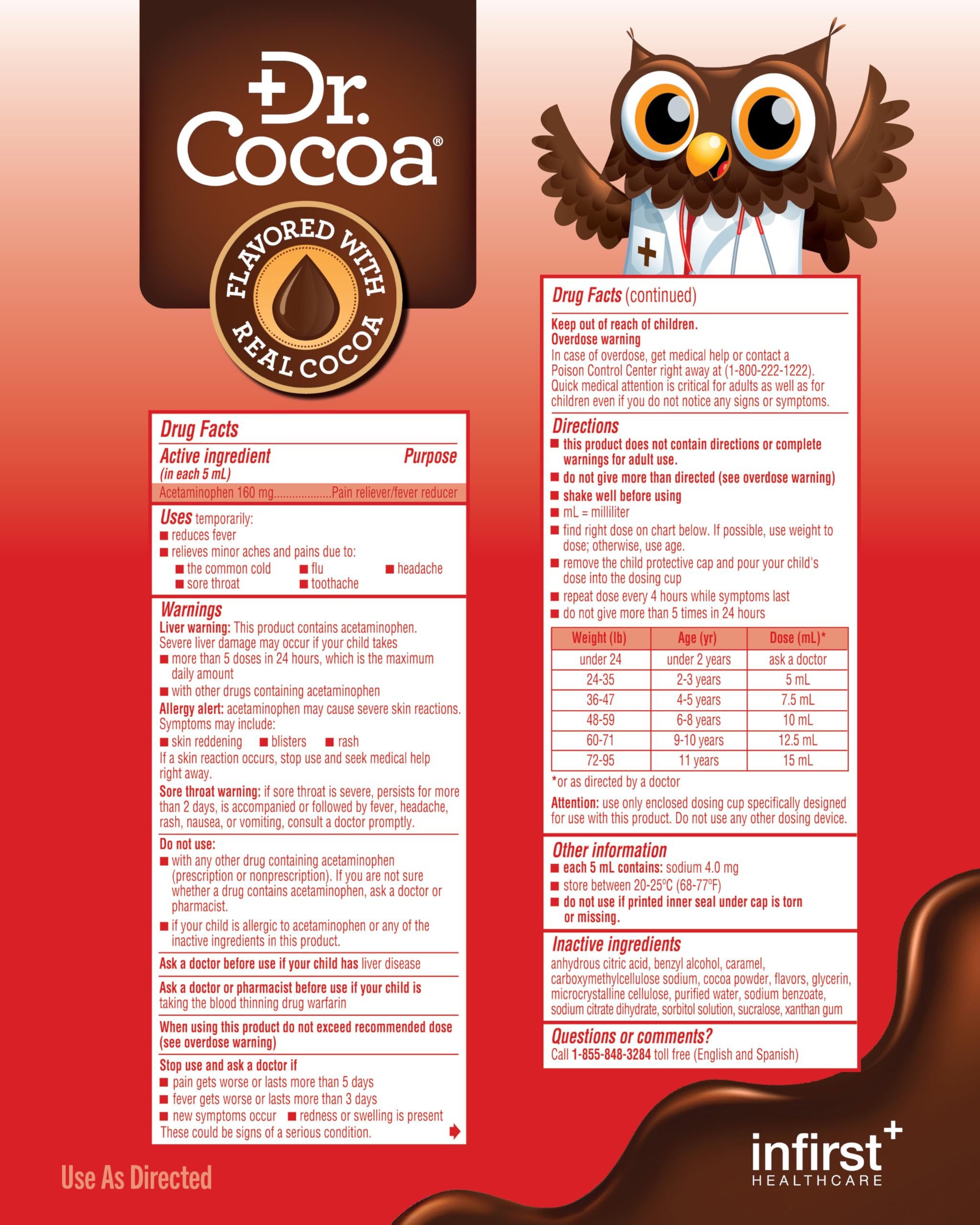 Gobelet doseur Dr. Cocoa inclus, dosage précis pour les enfants.