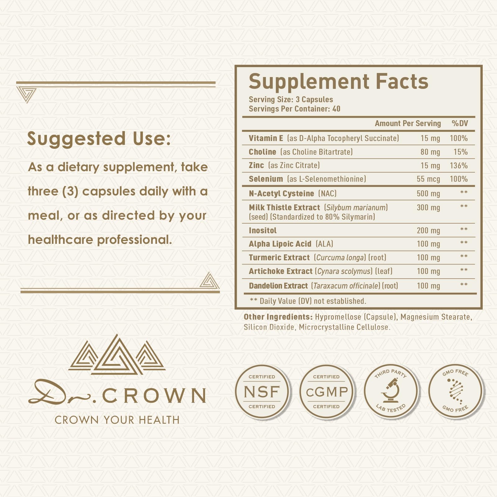 DR. CROWN acétylcystéine capsules — soutien potentiel des défenses antioxydantes.