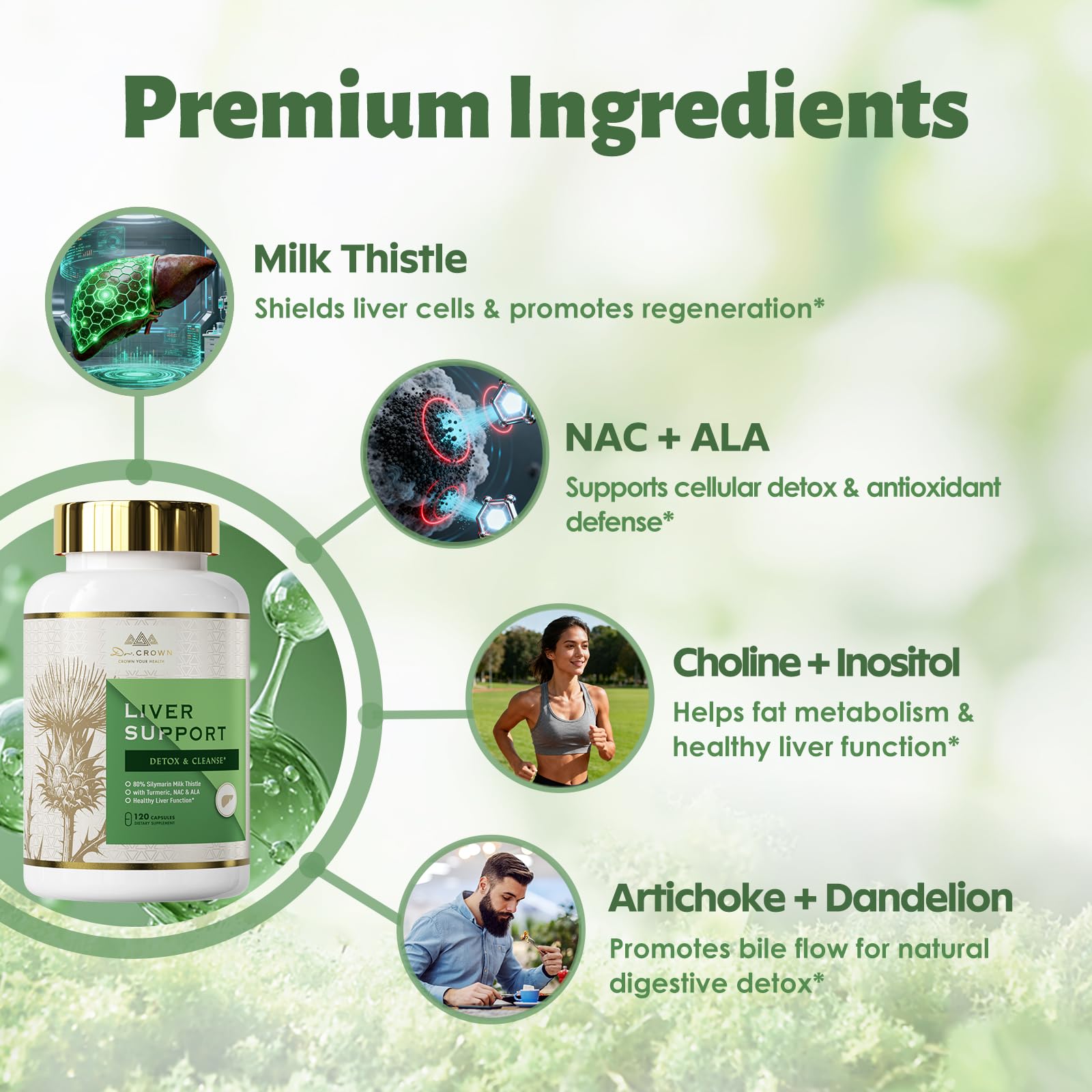 DR. CROWN artichaut-feuille capsules — soutien potentiel de la fonction hépatique.