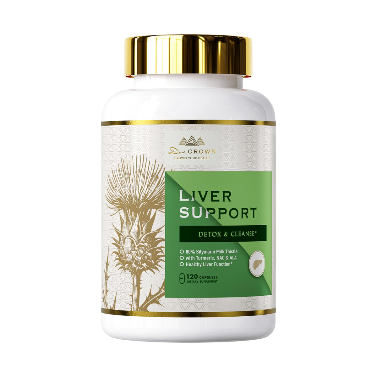 DR. CROWN chardon Marie extrait capsules — soutien potentiel du foie et détox naturelle.