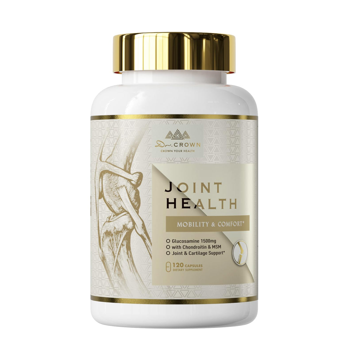 DR. CROWN gélules glucosamine-chondroïtine-msm, soutien des articulations au quotidien.