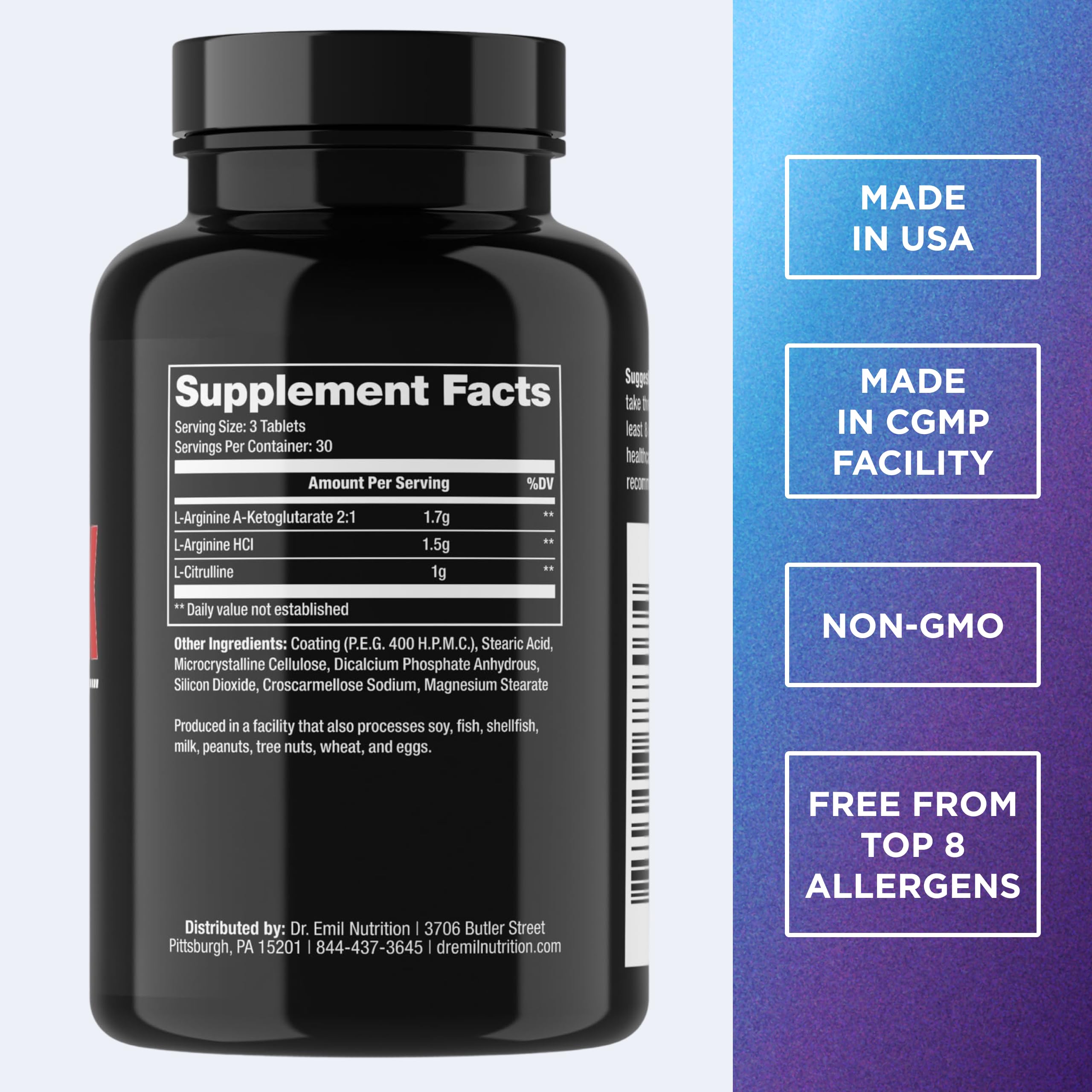 Dr. Emil Elite, comprimés d’arginine 3150 mg pour un dosage pratique.