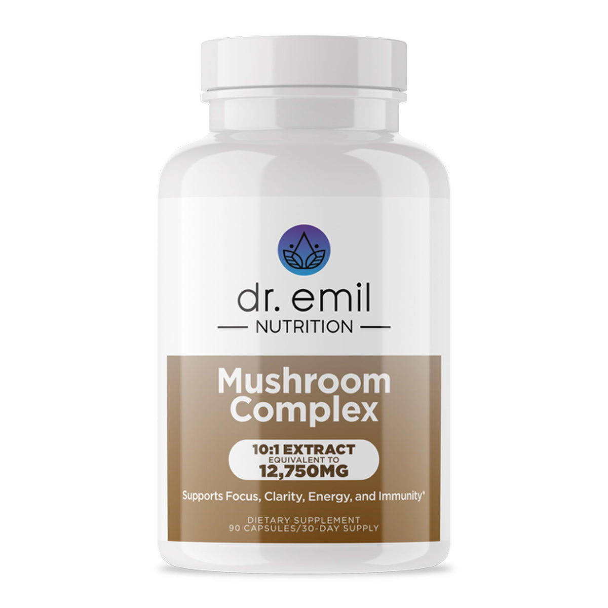 Capsule DR. EMIL NUTRITION montrant le complexe 10 champignons pour la clarté mentale.