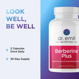 Boîte DR. EMIL NUTRITION: emballage produit Berberine fabriqué aux États-Unis.