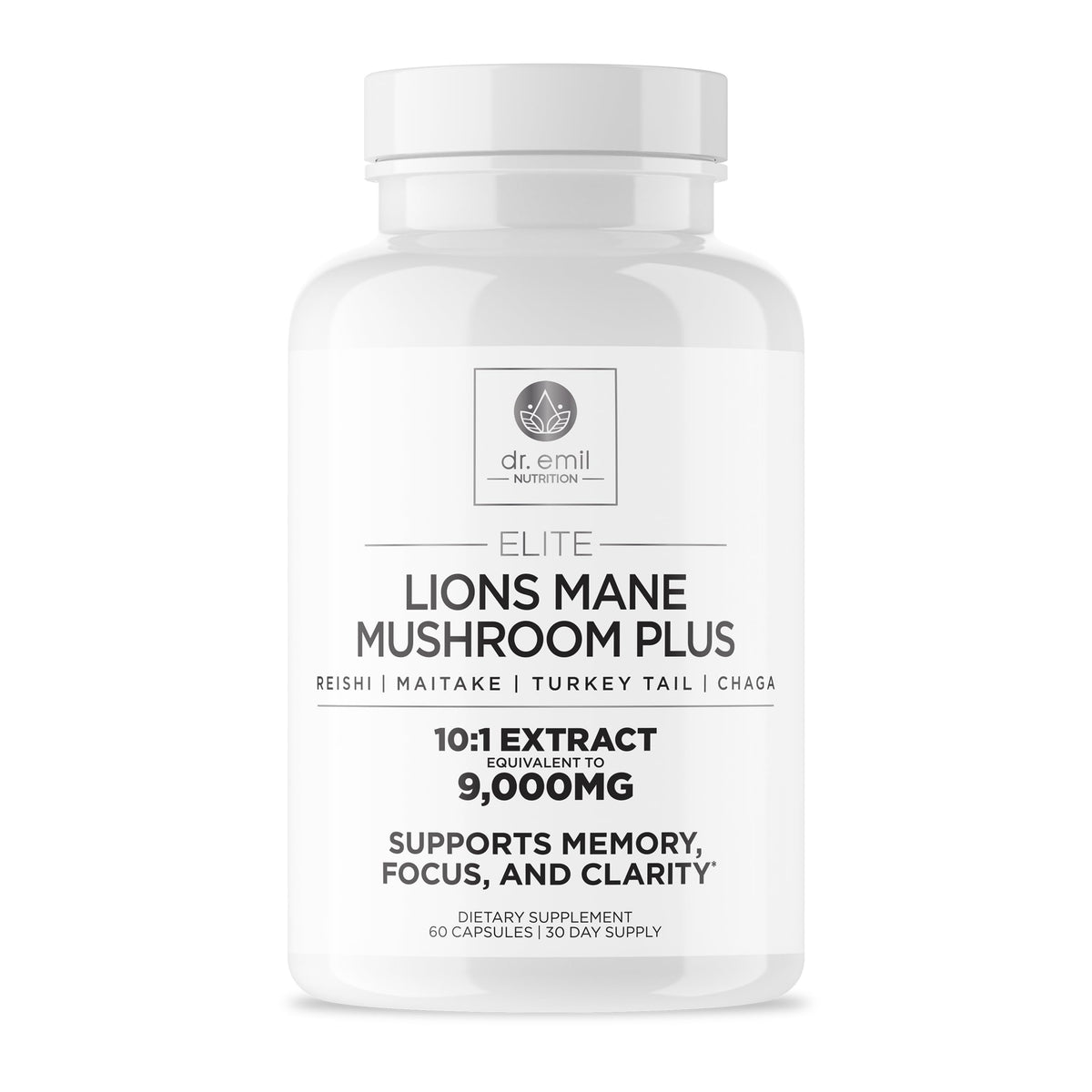 Bouteille DR. EMIL NUTRITION crinière de lion 9000mg soutient potentiellement la concentration