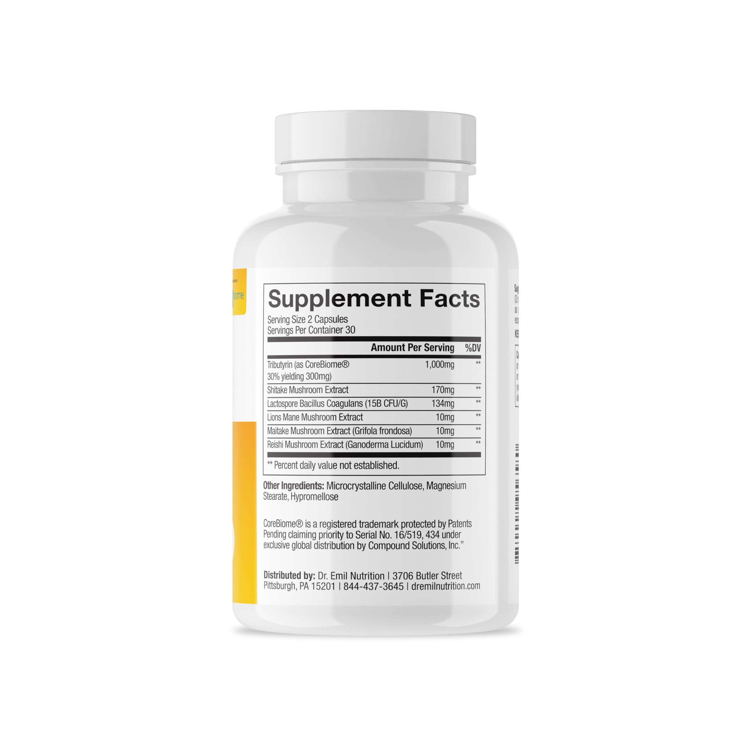 Emballage pratique DR. EMIL NUTRITION Total Gut Health Complex, rangé facilement.