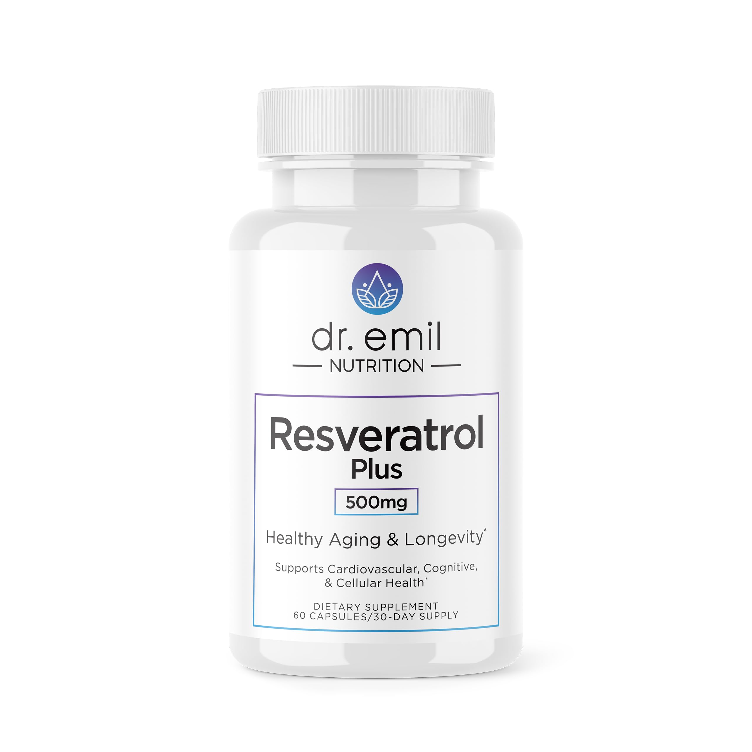 DR. EMIL NUTRITION Resveratrol – bouteille affichée, soutien potentiel au vieillissement sain.