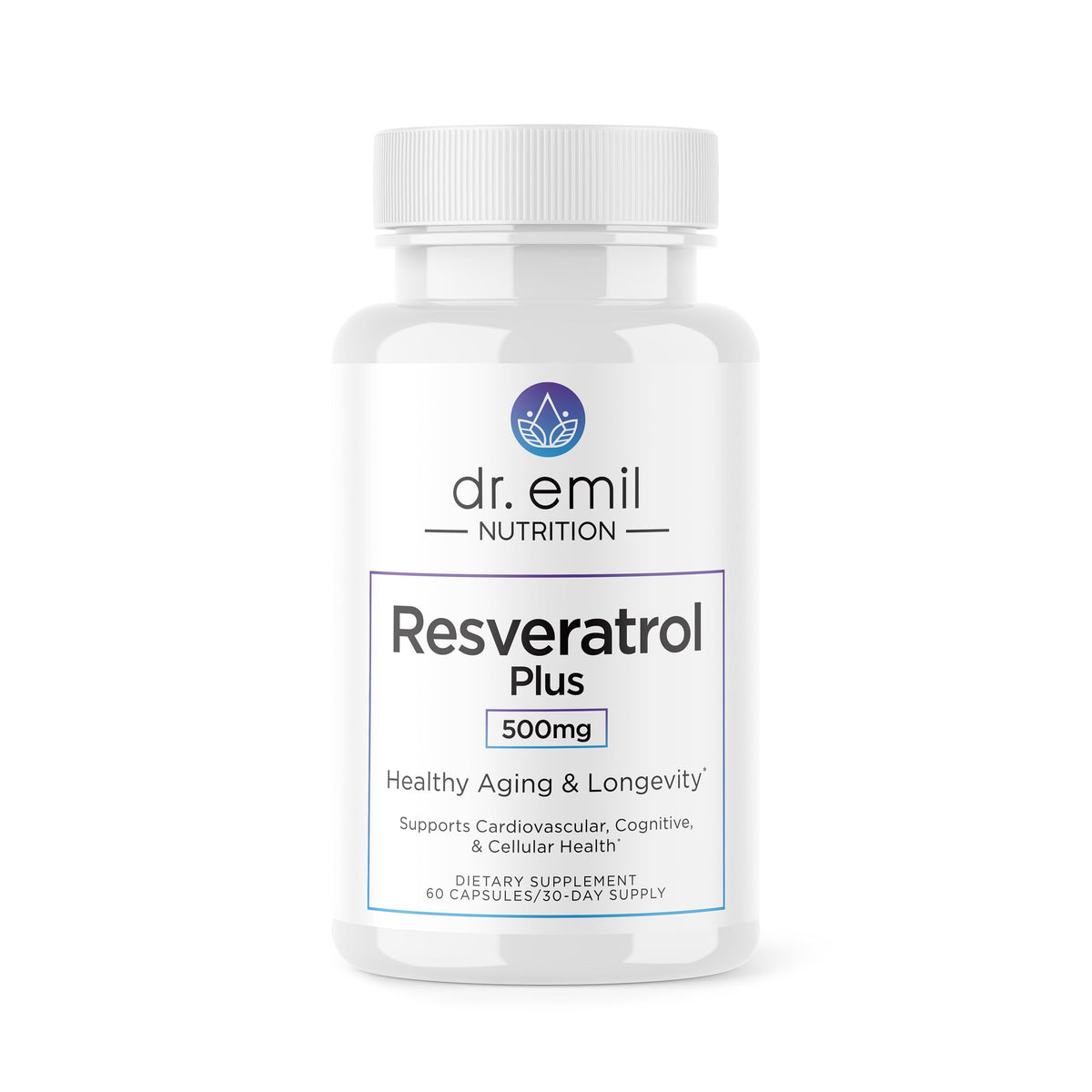 DR. EMIL NUTRITION Resveratrol – bouteille affichée, soutien potentiel au vieillissement sain.