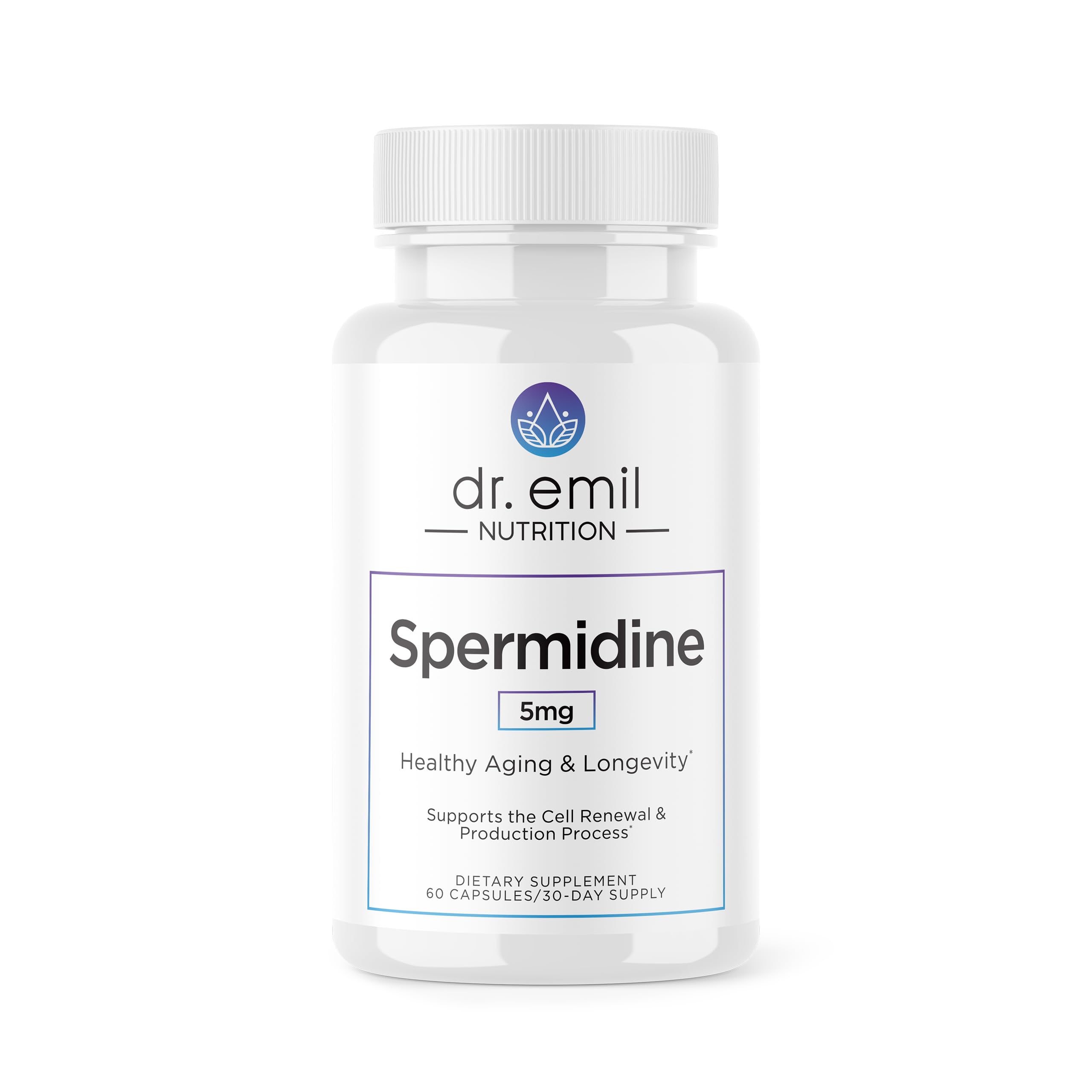 DR. EMIL NUTRITION Spermidine 5 mg – bouteille visible, soutien potentiel à la vitalité.