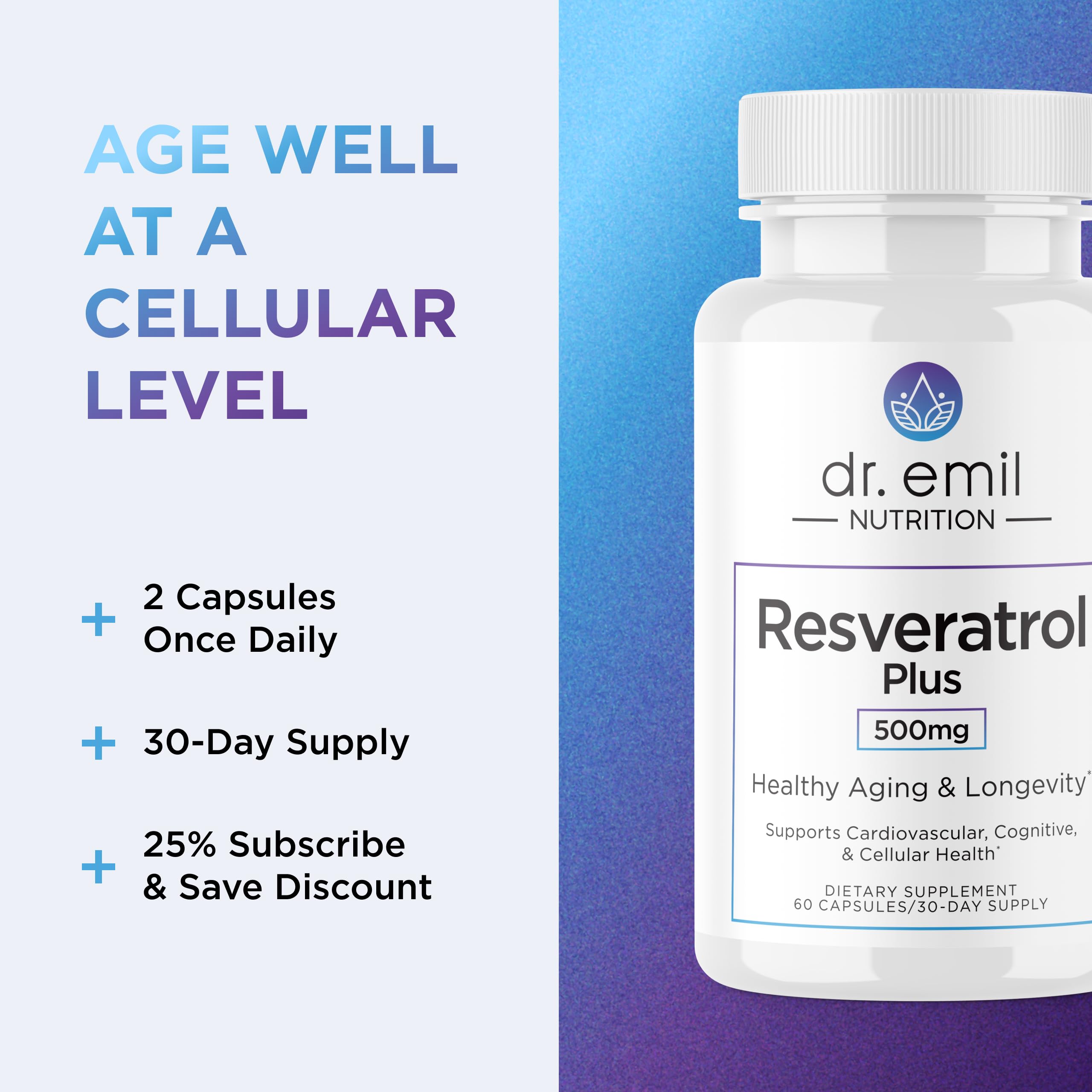 DR. EMIL NUTRITION Resveratrol – deux capsules quotidiennes, routine simple.