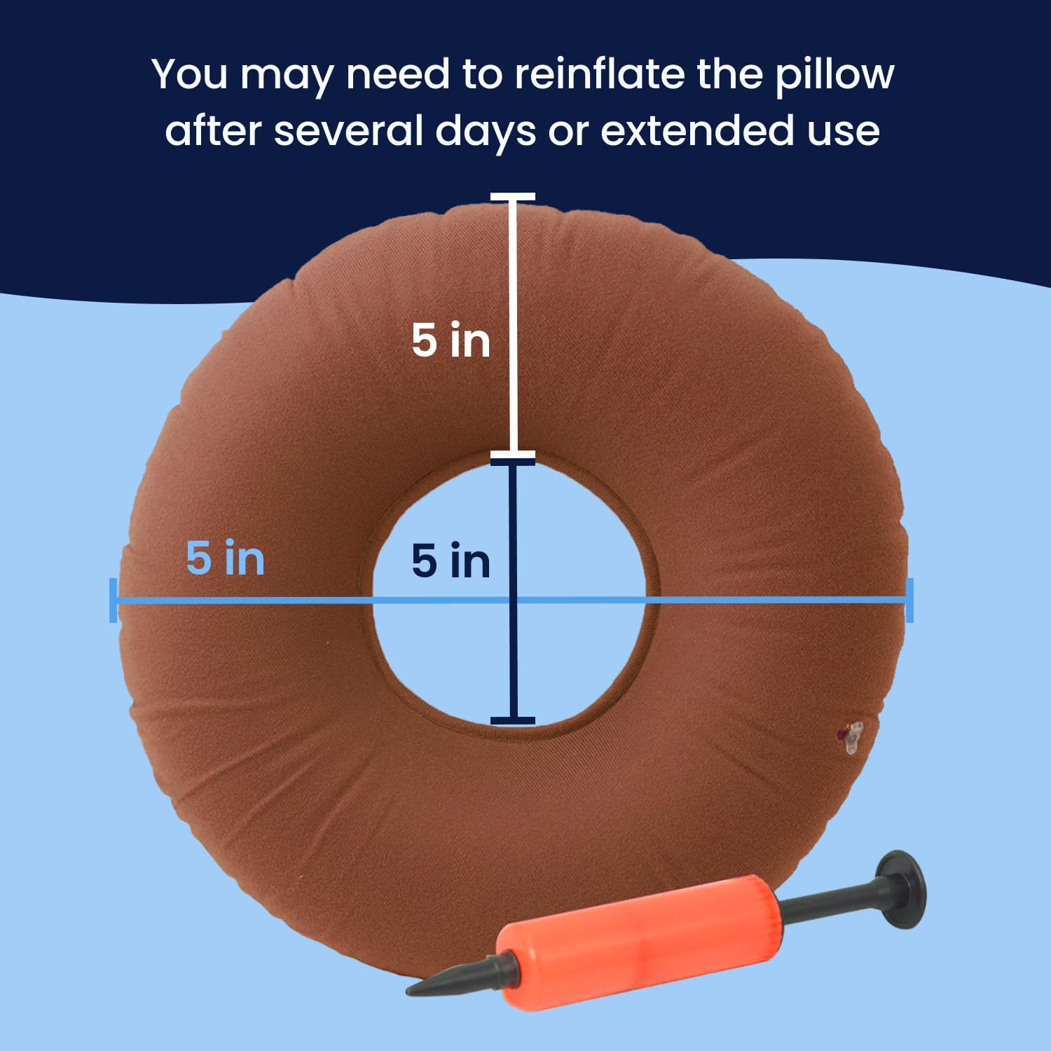 Pompe incluse facilitant le gonflage du donut Dr. Frederick's Original.