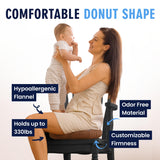 Focus sur la distribution du poids du donut Dr. Frederick's Original pour soulager le coccyx.